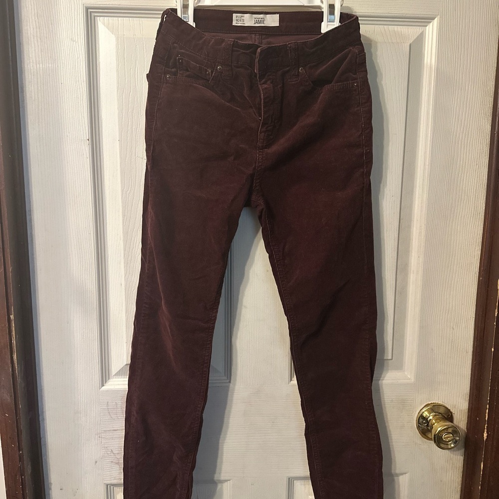 Topshop Moto Burgundy Corduroy Pants Size W24 L30 mid rise, skinny